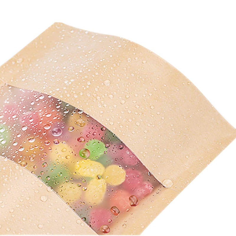 Kingrol 300 Pack 3.5 x 5.5 Inch Mini Kraft Paper Bags with Resealable Lock Seal Zipper &Transparent Window, Stand Up Food Bags - Image 5